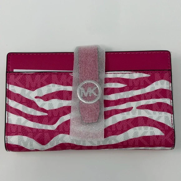 Michael Kors NWT Raspberry Nylon Crossbody and Greenwich Pink Zebra Wallet Set - Picture 8 of 11